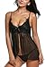 Avidlove Women Lingerie 2 Pieces Strap Sleepwear Lace Chemise See-Through Babydoll Black M