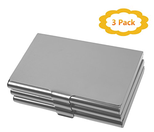 Outrip Business Card Holder Business Card Case Stainless Steel Card Holder Business Cards Organizer 3 Pack (Silver)