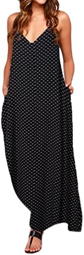 Liebeye Women's V-neck Polka Dot Loose Boho Long Maxi Beach Sun Dress Printed S