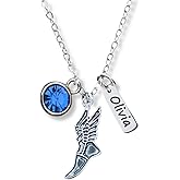 Personalized Track and Field Necklace, Custom Name Engraved Charm & Birthstone Jewelry, Sneaker Pendant, Running Gift for Women, Runners