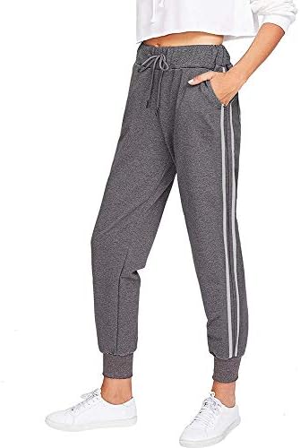 sagasave Sports Yoga Trousers Women Casual Striped Sweat Pants with Pockets and Elastic Waist