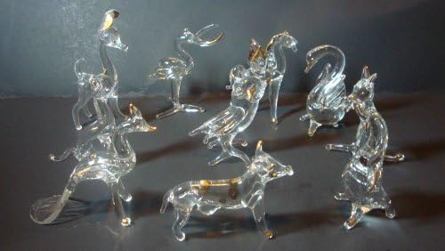 Set of 10 Piece Blown Glass Animal Figurine Set 1.5"-2.75"h