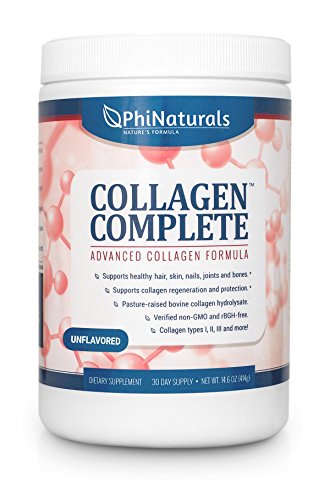 Phi Naturals Collagen Complete Powder Supplement Advanced Collagen Formula with Hydrolyzed Collagen Types 1, 2, 3 Unflavored 14.6 oz