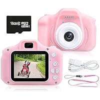 Digital Camera for Kids, Digital Video Camera Rechargeable Shockproof Kids Camera with 2 Inch IPS Screen Great Gifts for Kids for 3-10 Year Old Boys Girls (16GB Memory Card Included) (Pink)