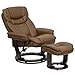 Flash Furniture Allie LeatherSoft Upholstered Recliner with Footrest, Arms, and Headrest, Padded Swivel Recliner Chair and Ottoman Set, Palimino