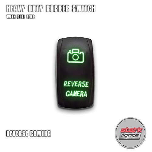 REVERSE CAMERA - Green - STARK 5-PIN Laser Etched LED Rocker Switch Dual Light - 20A 12V ON/OFF