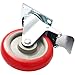 Online Best Service Caster Wheels Swivel Plate w/ Brake Casters On Red Polyurethane Wheels (5 inch with Brake)