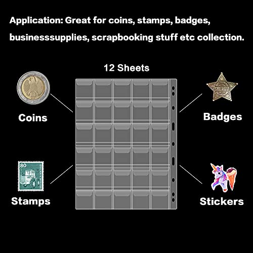 Coin Collection Supplies Pages for Collectors, 12 Sheets Coins Holder