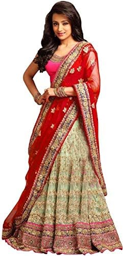 Stylevilla Collection Women's Silk Semi Stitched Lehengas, Lehenga Choli(Zel-STY-14, Multicoloured, Free Size)
