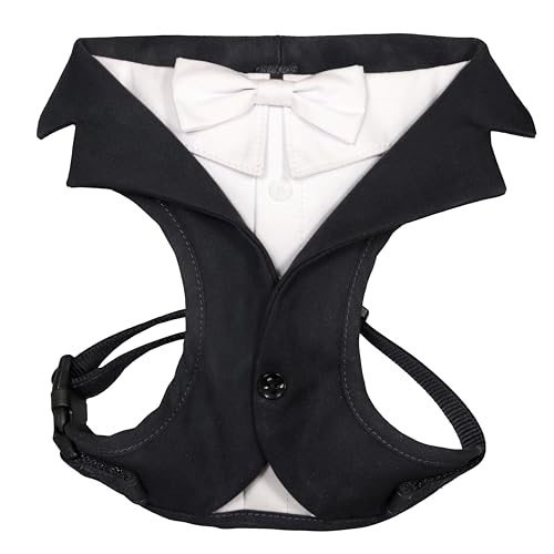 Croci Ceremony Groom Male Dog Harness for Weddings, Tuxedos for Dogs, Adjustable, Black, S/35-45cm