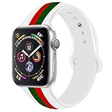 HandyGear Sport Band Compatible Apple Watch, Premium Sport Durable Soft Silicone Bracelet Strap Replacement Band iWatch Series 1, Series 2, Series 3, Series 4 (42MM/44MM M/L White Green Red)