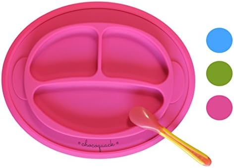 Non-Slip Suction Placemat Combo - Includes Monkey Silicone Placemat and Pink Heat Sensing Spoon for Baby, Toddler & Kids. Ideal for Highchair Feeding, Kitchen Dining Table and Outdoors.