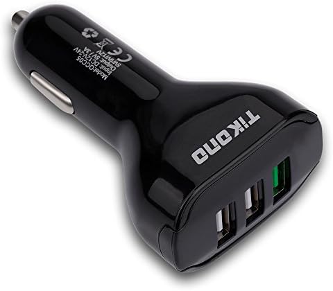 Car Charger, TIKONO USB Car Charger with Quick Charge 3.0 &amp; 2 Port USB Cell Phone Charger for Apple iPhone, iPad, Tablet, eBook, Fit All Cars-Cigarette Lighter Plug (Black)