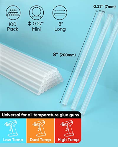 SHALL Mini Hot Glue Sticks, 7mm x 200mm, Pack of 100 Transparent Hot Glue Gun Sticks, Versatile for Kids and Adults DIY Making