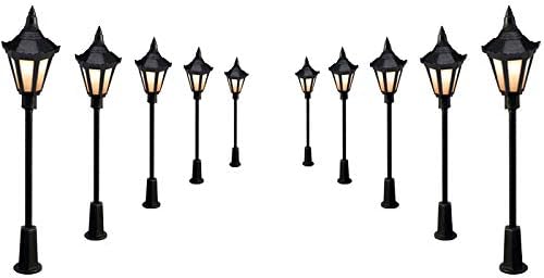 NAJING 10pcs LED Plastic Model Park Courtyard Lamp Post Single Head Street Lights HO OO Scale Warm White LEDs 3V DC