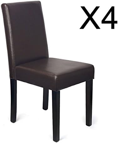 WV LeisureMaster Set of 4 Brown Faux Leather Dining Chairs With Black Solid Wooden Legs and High back For Home&Commercial Restaurants