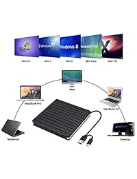 External DVD Drive for Laptop,JFUNE USB 3.0   C Portable CD DVD RW Player Surface Pro,DVD ROM Rewriter Reader Burner Lightscribe Compatible for MacBook Air Pro Notebook MAC OS Windows 7 8 10 (White)