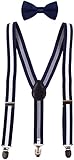 WDSKY Navy Striped Baby Suspenders and Bow Tie Set for Kids Boys Navy White Stripe