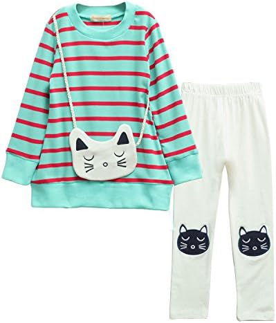 Little Girls Long Sleeve Tops Leggings Pants 2PCS Outfit Sets Winter Clothes(Green,6,120)