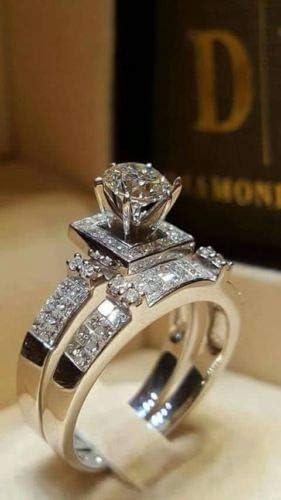 aunzweerapon Chic Women White Sapphire Silver Ring Set Wedding Engagement Jewelry Gift Sz6-10 (8)