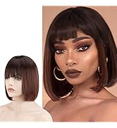 Sofeiyan Short Straight Bob Wigs with Bangs 11 inch Synthetic Daily Party Cosplay Hair Wig for Bl...
