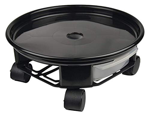 ANTETOK 17.7″ Plant Caddy Round Plant Dolly Trolley Saucer Moving Tray Pallet with Wheels and a Water Container Black