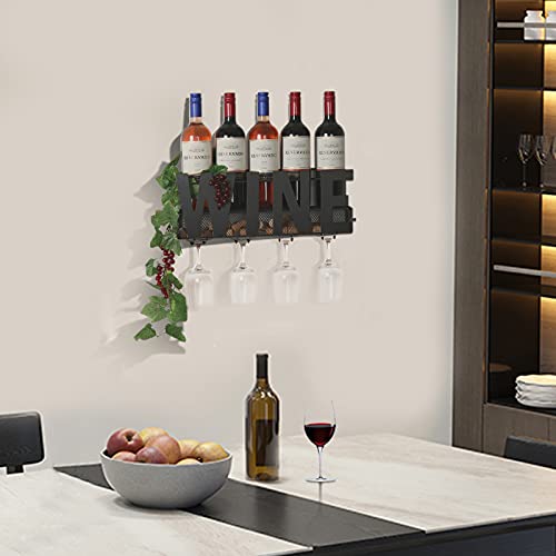 Soduku Wall Mounted Metal Wine Rack 4 Long Stem Glass Holder & Wine