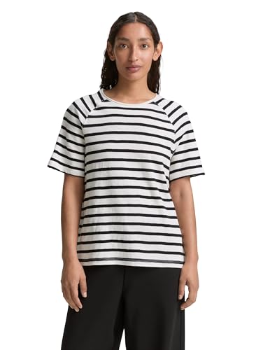 TOM TAILOR 1046426 T-Shirt, 38305-black Off White Stripe, XXS Femmes