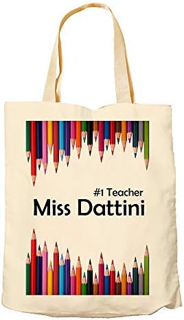 Personalised Pencils themed #1 Teacher Tote Bag-Natural Cotton Shopping Bag.