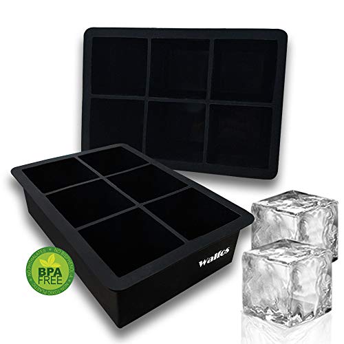 WALFOS Ice Cube Trays 2 Packs, Food Grade BPA Free Silicone Large Square Ice Cube Mold Maker - Easy-Release and Flexible