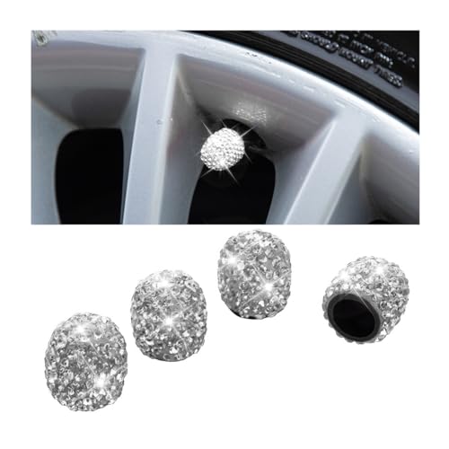 Photo 1 of Osilly Bling Car Tire Valve Stem Caps, 4PCS Crystal Rhinestone Auto Tire Valves Protective Cover, Dustproof Vehicle Wheel Air Caps, Bling Car Accessories for SUV Truck Motorcycle Bike (White)