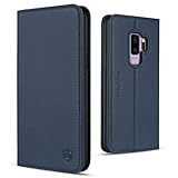 Galaxy S9 Plus Case, SHIELDON Genuine Leather Flip Galaxy S9+ Wallet [Kickstand] Magnetic Protective Cover with Card Slot Holder Soft TPU Case Compatible with Samsung Galaxy S9+ / S9 Plus - Dark Blue