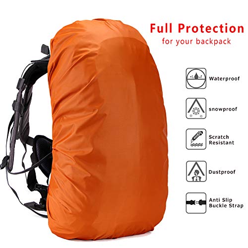 Loowoko Waterproof Backpack Rain Cover Upgraded Anti-Slip Cross Buckle Strap & Rainproof Storage Pouch, for Hiking, Camping, Traveling, Cycling, Outdoor Activities (25-90L) (Orange, XL)