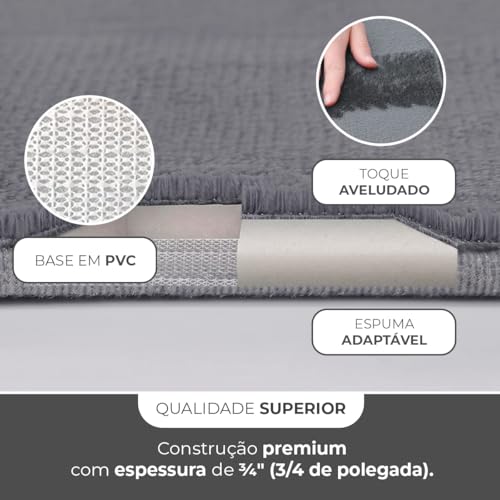 Decolab Jogo De Tapetes Para Banheiro Completo | Kit Tapetes Banheiro Ultra Absorvente | Tapetes Antiderrapantes Super Soft Multiuso Decoração (Cinza-escuro, 3 Peças)