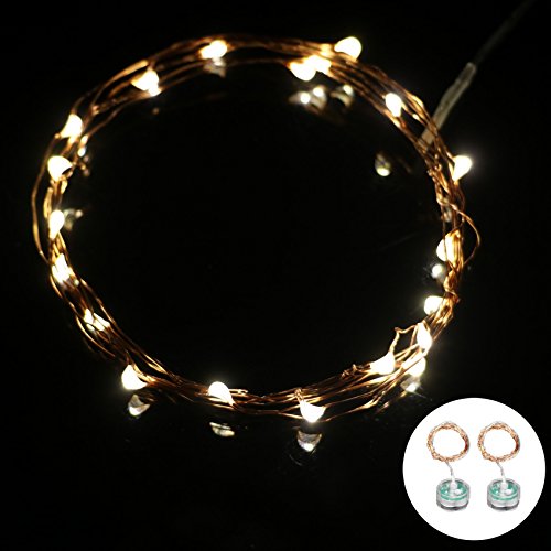2-Packs String Lights Copper Wire, Kakashi 3ft 10LED Waterproof String lights, Battery Powered Rope Lights Copper Wire for Christmas Wedding Party, Indoor Outdoor String Lights. (Warm white)