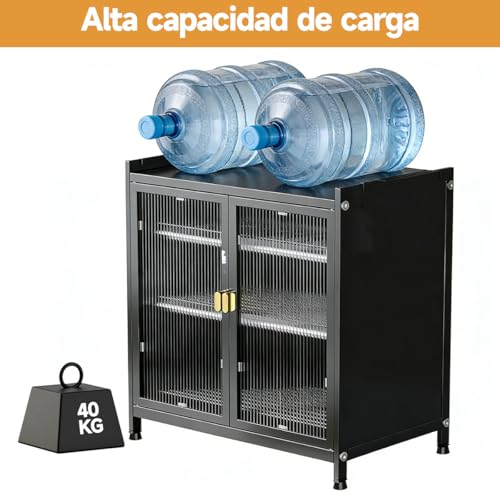 DNIDIO Organizador de Platos, 3 Niveles con Puerta, Trastero Escurridor, Antipolvo e Insectos, con Soporte para Cuchillo y Cubierto y 4 Ganchos, 60 CM(Negra)