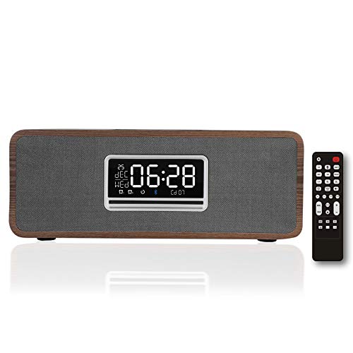 KEiiD Boombox CD Player with Speakers, Wooden Desktop Stereo System