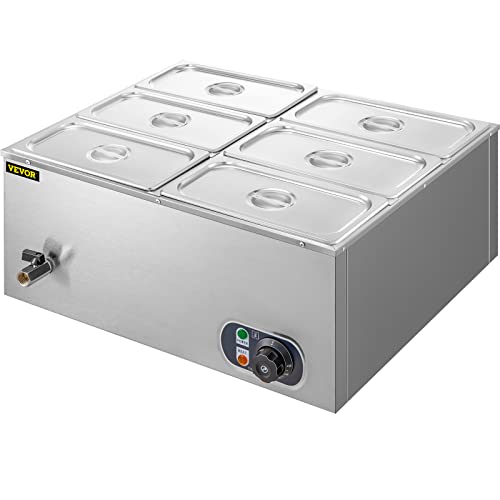 VEVOR 110V 6Pan Commercial Food Warmer 850W Electric Countertop Steam