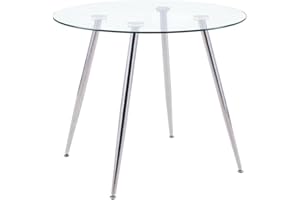 NIERN Round Glass Dining Table with Chromed Legs, 31.5 Inch Small Circle Kitchen Table Dining Room Table for Kitchen Home Office (Clear)