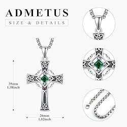 ADMETUS May Birthstone Cross Necklace Sterling