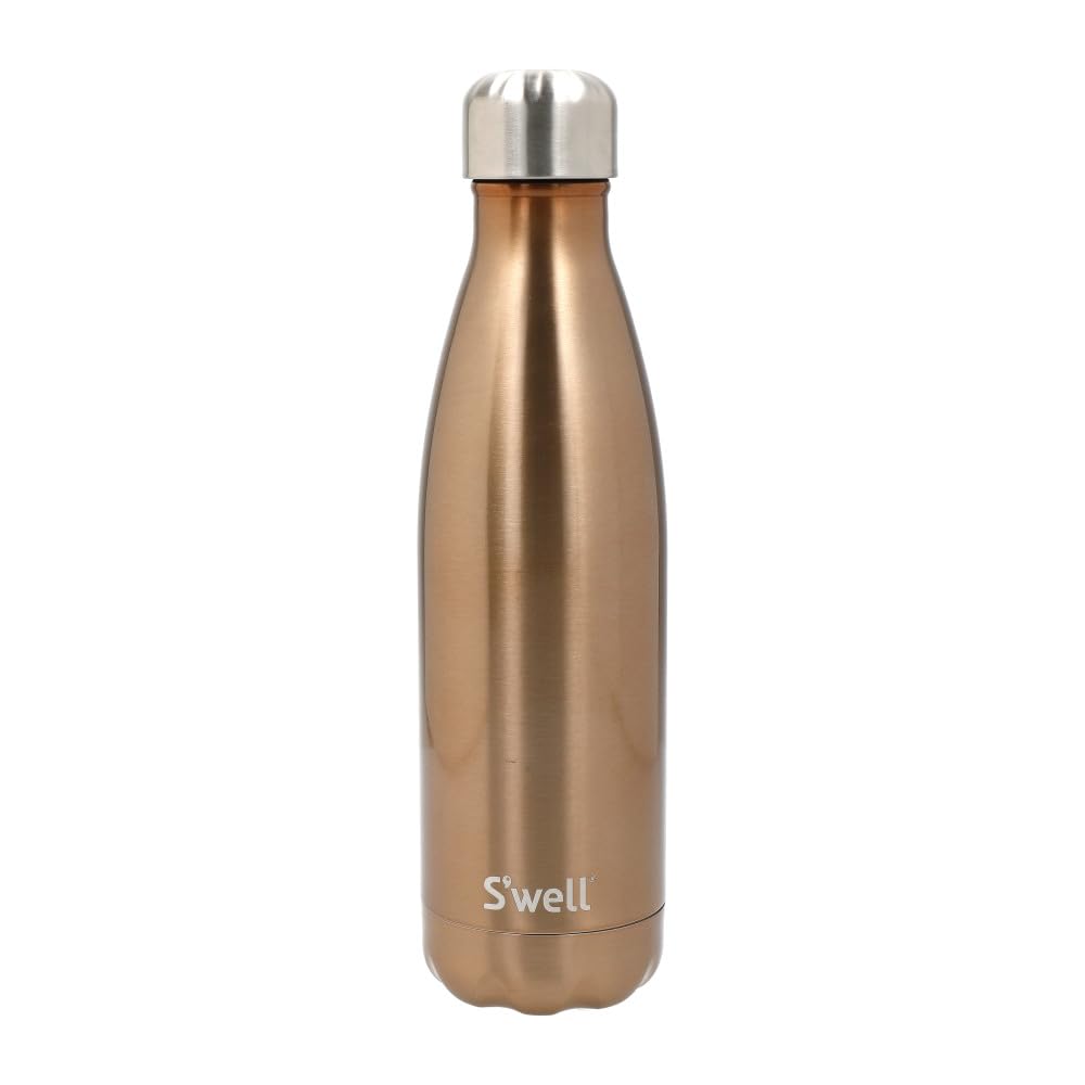 S'well Original Water Bottle, Pyrite, 500ml. Vacuum-Insulated Drinks Bottle Keeps Drinks Cold and Hot - BPA-Free Stainless Steel Hydration Bottle for On The Go, Gold — image 1
