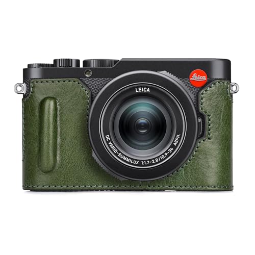 Muziri Kinokoo Protective Case for Leica D-Lux 8, Genuine Leather Case, Retro Style, Bottom Opening, Hand Grip Design - Green