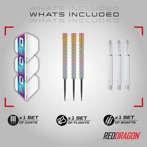 RED DRAGON Javelin Spectron - Premium Tungsten Steeltip Darts Set with Dart Flights and Dart Shafts (Stems) - Available in 20g, 22g, 24g, 26g