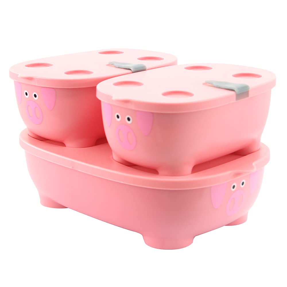 Prince Lionheart Bentomal Boxes | Cute Kids Lunch Boxes | Stackable Set Of 3 Different Sizes | Microwaveable With Vent | Dishwasher Safe - Pink Pig