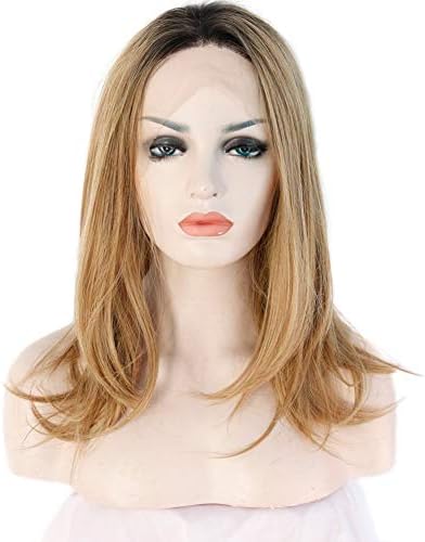 Voyfashion Ombre Blonde Dark Roots Bob Synthetic Lace Front Wig Natural Soft Hand Tied Replacement Lace Front Wigs Heat Resistant Fiber Wig for Women 14"