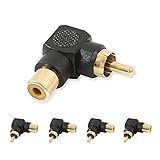 Electop 5 Pack RCA Male to RCA Female Right Angle Adapter 90 Degree Connector Black