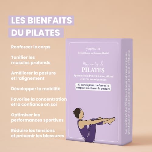 yogAsana French Pilates Card Game - 80 Cards | 67 exercises, 10 sequences, beginner to advanced levels, practice at home, mobility, sheathing and tone