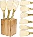 Unshaved Natural Bamboo Cooking Utensils- Wooden Kitchen Utensil | 7 Piece Set | Spoon & Spatula Mix | Utensil Organizer & Holder | Unique Gift For Chefs