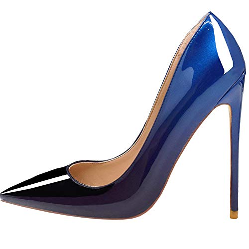 Lovirs Womens Blue-Black Pointed Toe High Heel Slip On Stiletto Pumps Wedding Party Basic Shoes 7.5 M US