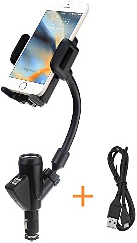 Fetanten 3-in-1 Universal Car Mount Holder with Charger Cigarette Lighter 360° Rotating Gooseneck Holder for iPhones, Samsung Galaxy & Other Smartphones with a Screen between 3 and 6 INCH